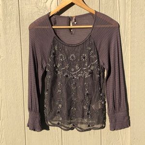 Free People Embellished Purple Blouse
